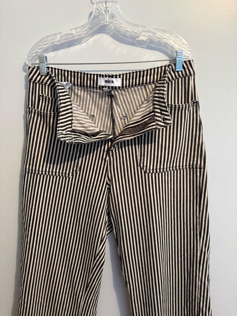 Mica Denim Size 31 Straight Leg Striped Breck Black Gray Jeans Super High Rise - Picture 7 of 16